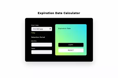 A screen recording of the expiration calculator app in use. A date is input into the calculator and an expiration date is returned.